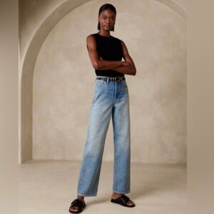 Banana Republic Loose Stovepip Medium Wash Wide Leg Jeans Sz 28 Relaxed Modest